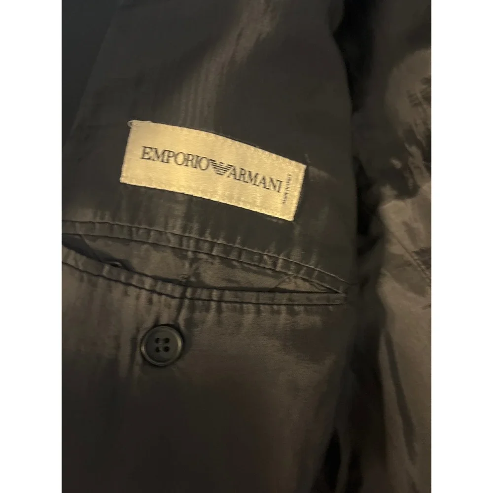 Emporio Armani Blazer Mens‎ 38.5L Black Herringbone 3-Button Suit Jacket Good